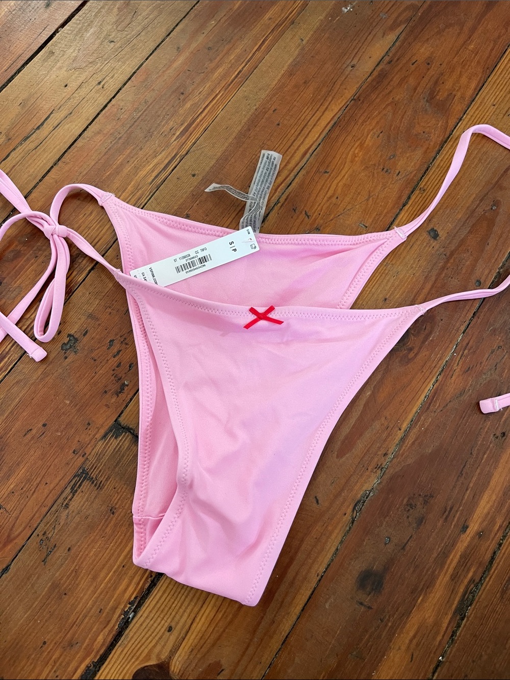 PINK Victoria's Secret Light Pink Tie-Side Bikini Bottom with Red Accent